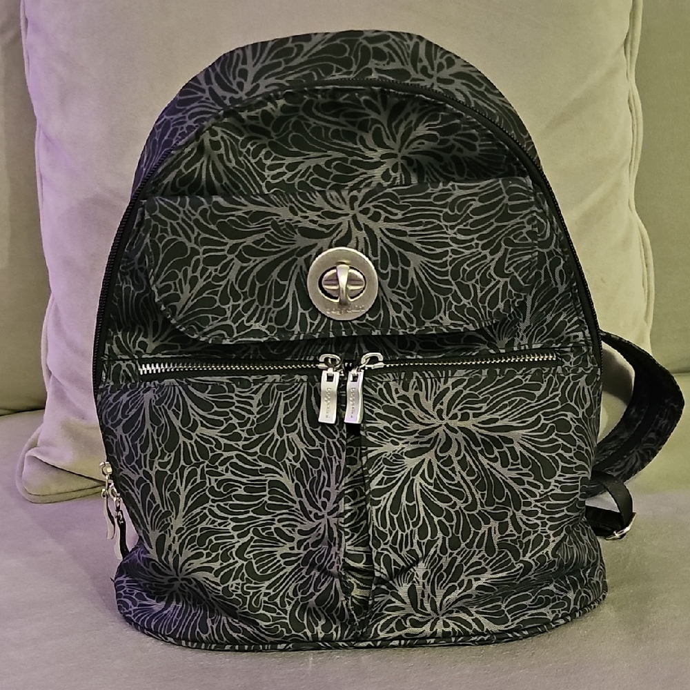 Bagallini Naples Convertable Black Floral Backpack